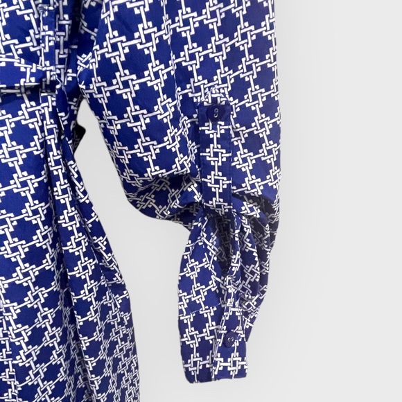 Motherhood Shirtdress Button up Long Sleeve roll tab dress Navy white Size L - Picture 6 of 12